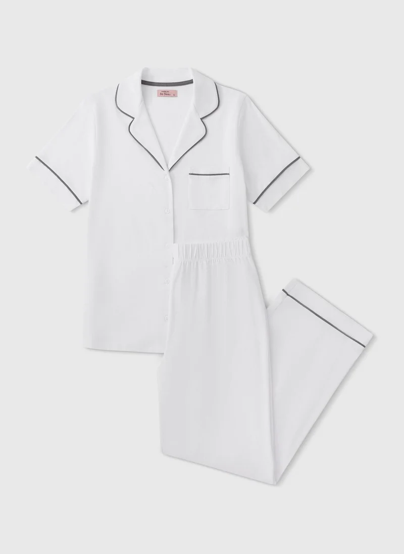 Matalan White White Short Sleeve Traditional Pyjama Set for Women | Best Price UAE